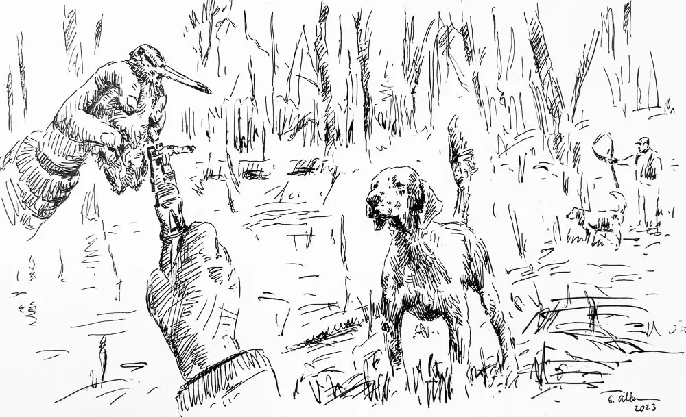 drawing of dog and bird