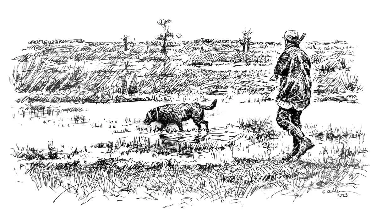 sketch of hunter and dog