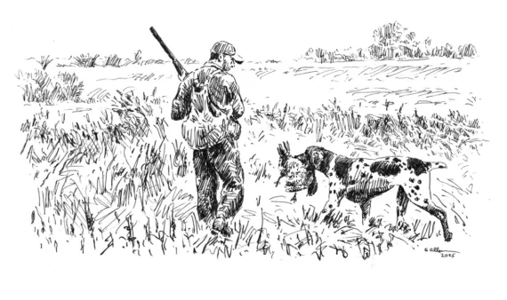 sketch of man with hunting dog