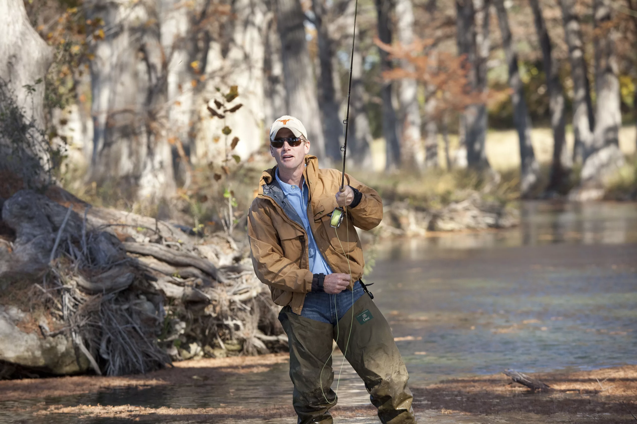 A fly fisherman in the river