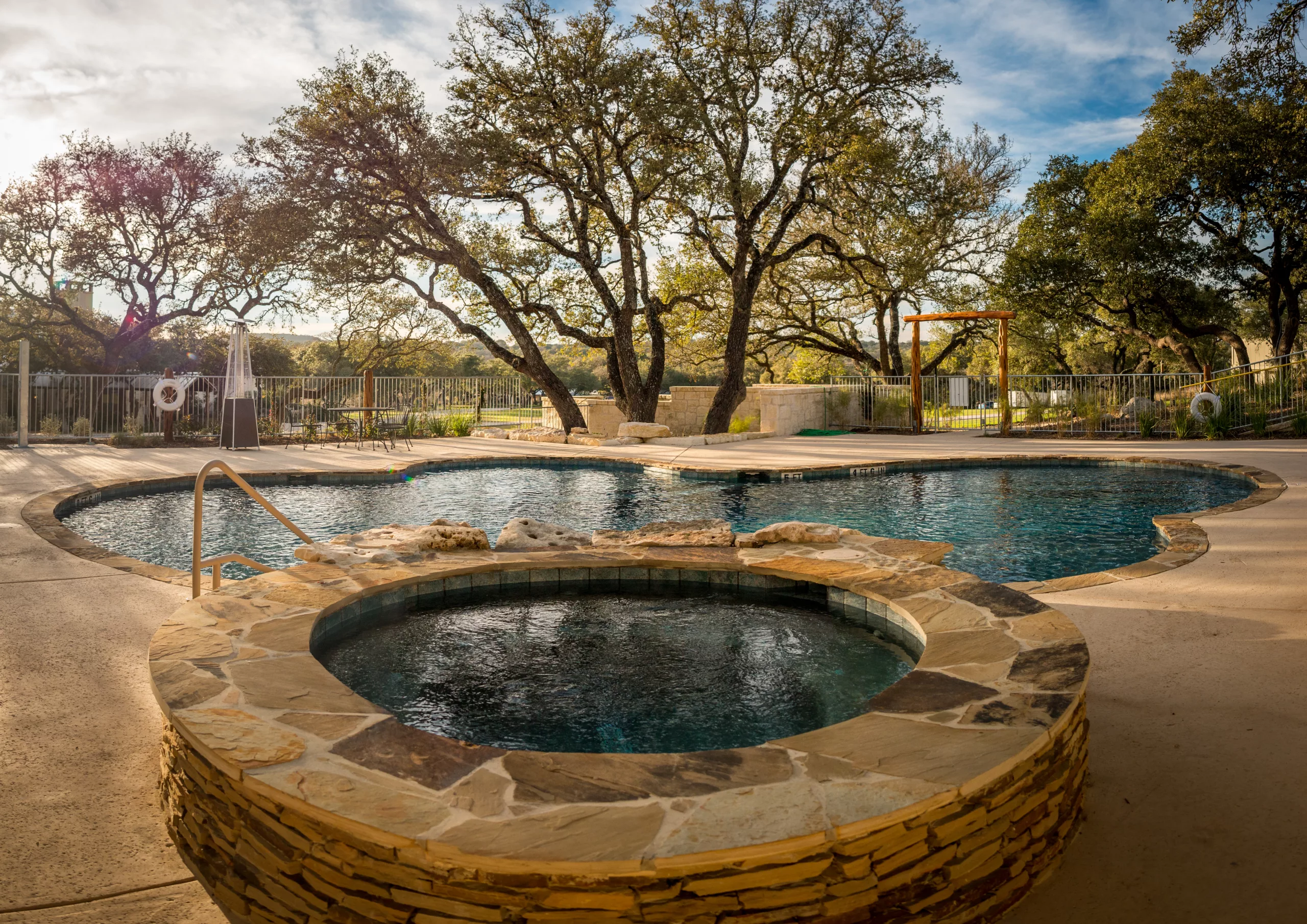 Outdoor hot tub and pool